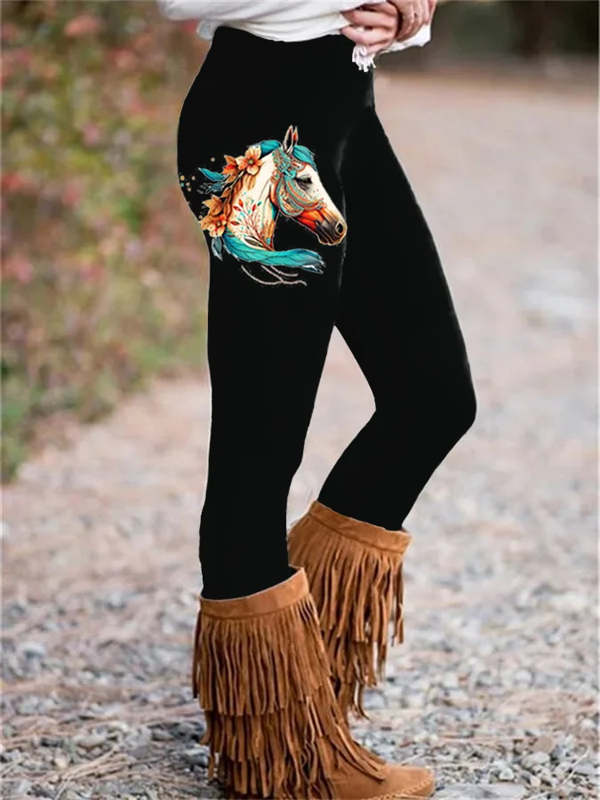 Vintage Western Horse Print Leggings