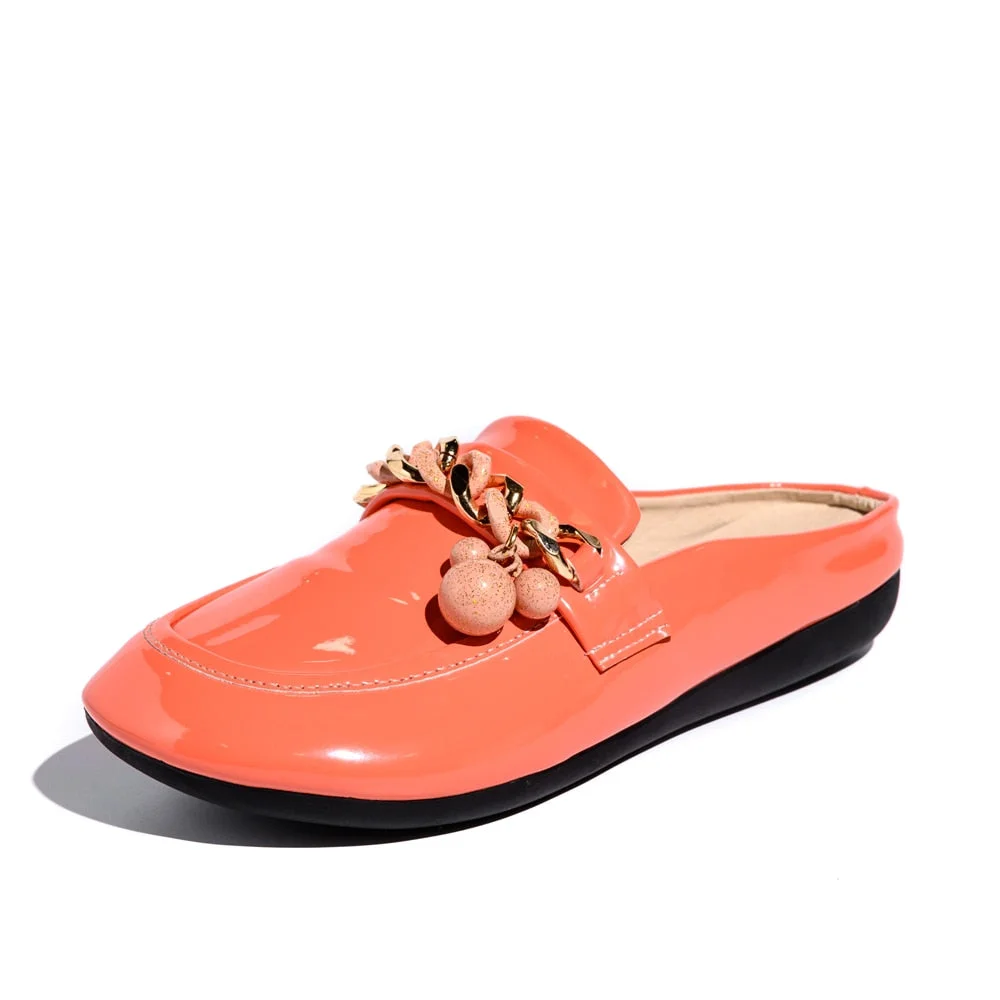 2021 Luxury Brand Designer Women Slippers Slip On Mules Flat  Casual Shoes  Slides  Summer Footwear  Female Patent leather shoes