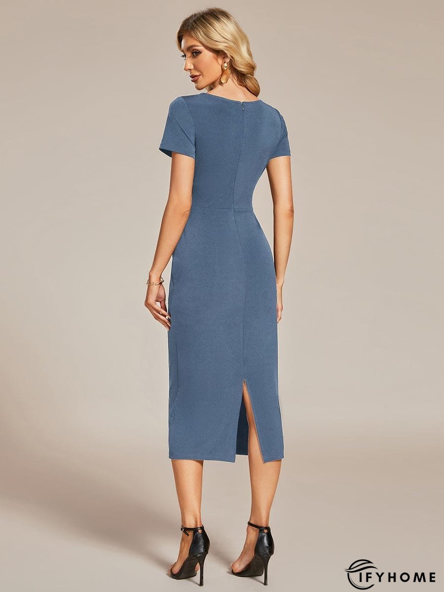 Elegant Deep V Neck Short Sleeve Cocktail Dress with Waist Belt | IFYHOME