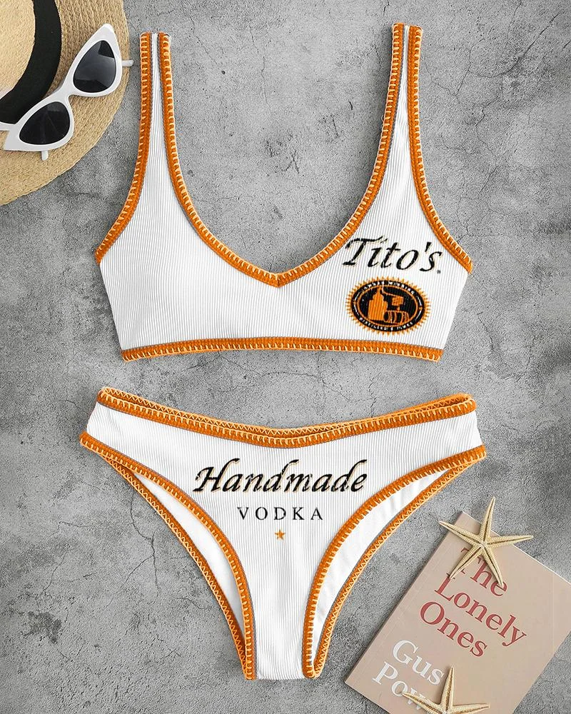 Women's Fashion Sport Beach Orange Print Bikini Suit