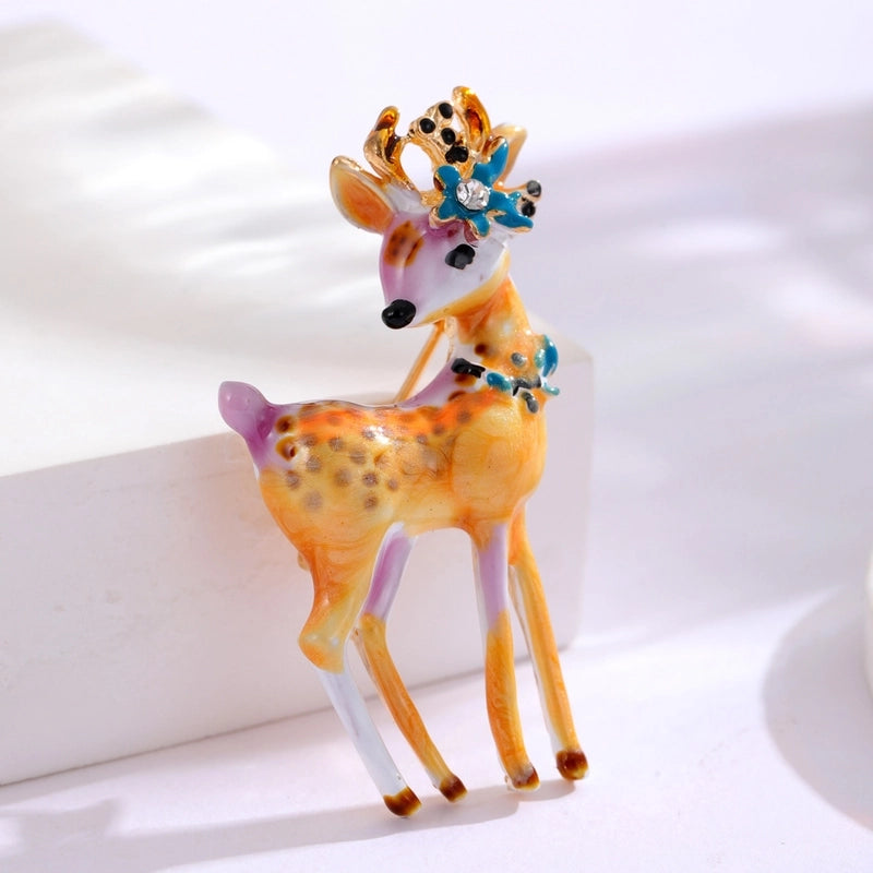 Cute Pin Deer Alloy Enamel Plating Inlay Rhinestones Unisex Brooches