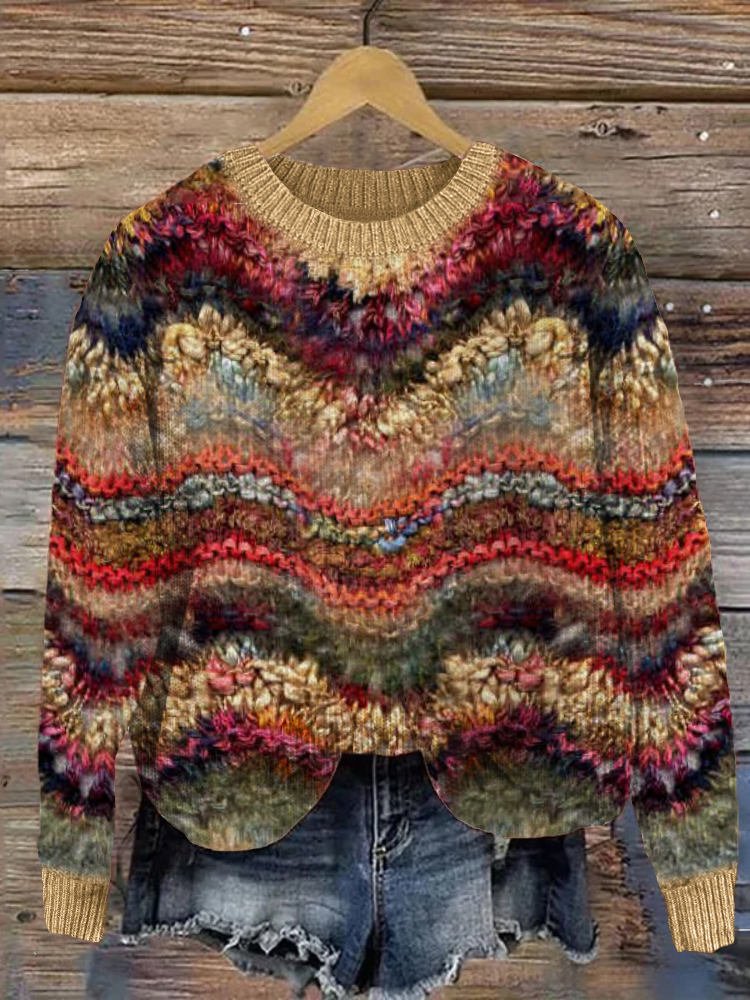 Colorful Waves Knit Art Cozy Sweater wearshes