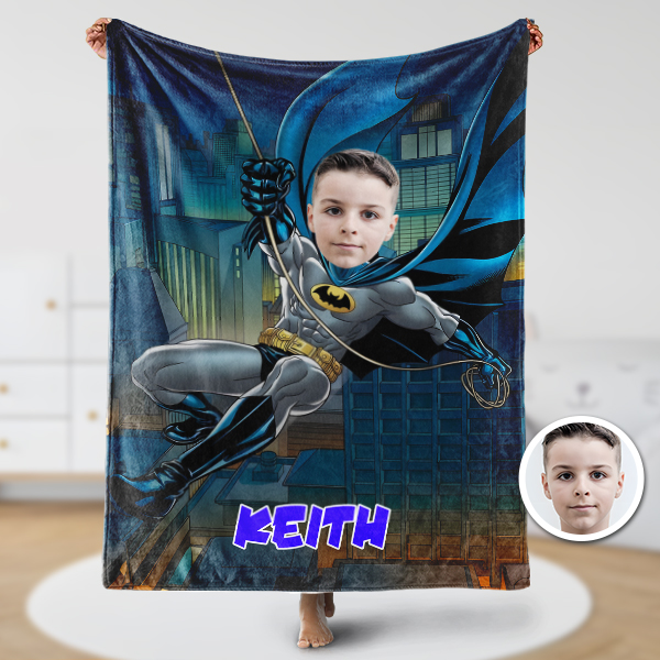 Custom Flying Hero Bat Boy Blankets Personalized Face & Name Hero Blanket Gifts For Boys elevenforest