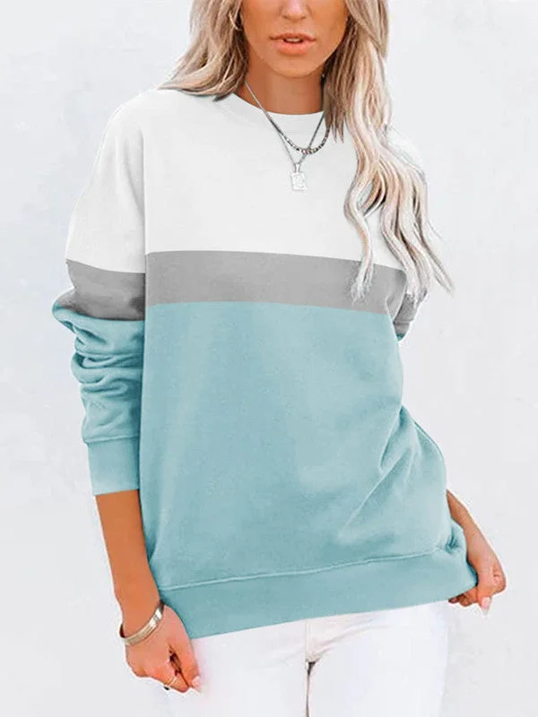 Colorblock Round Neck Stylish Sweatshirt with Pockets