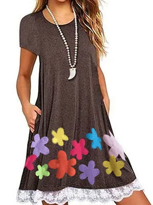 Round Neck Short Sleeve Print Dress