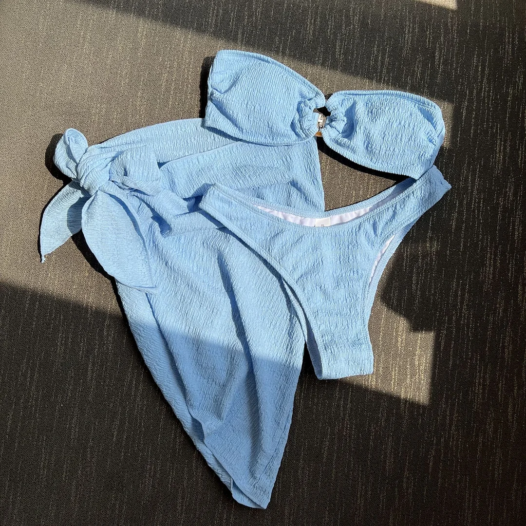 Uveng 2023 New Texture Rag Bra Three-Piece Swimsuit Swimsuit Bikini