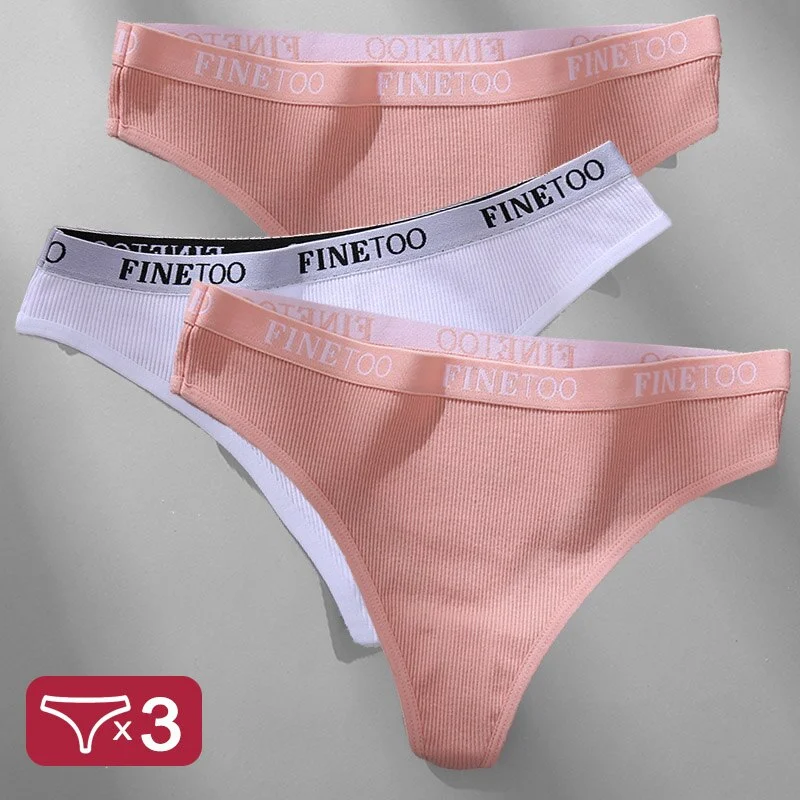 3PCS/Set Women's Panties Cotton Lingerie Female Underpants Sexy Briefs Thong G-String Finetoo Design Intimates T-back Pantys