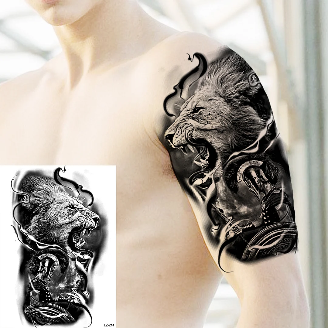 Sdrawing High Quality Lion Tiger Temporary Tattoos For Men Boys Realistic Fake Black Waterproof Tattoos Decal For Adult Party Supplies