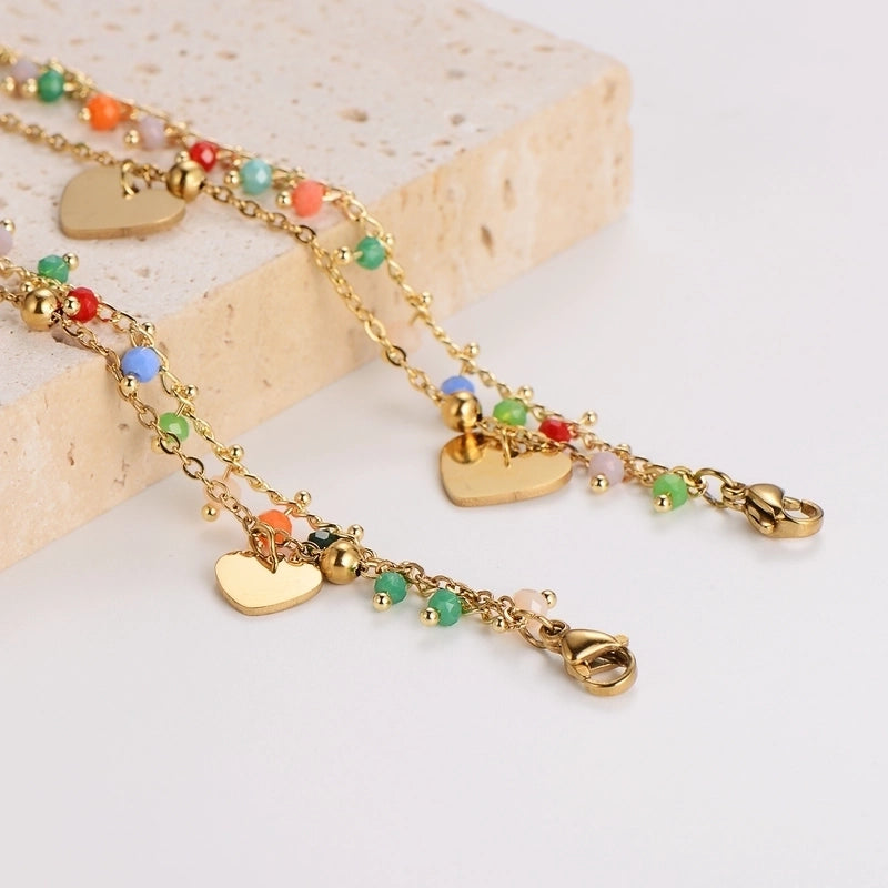 Casual Minimalist Heart Shape 304 Stainless Steel Colorful Diamond Bracelets In Bulk