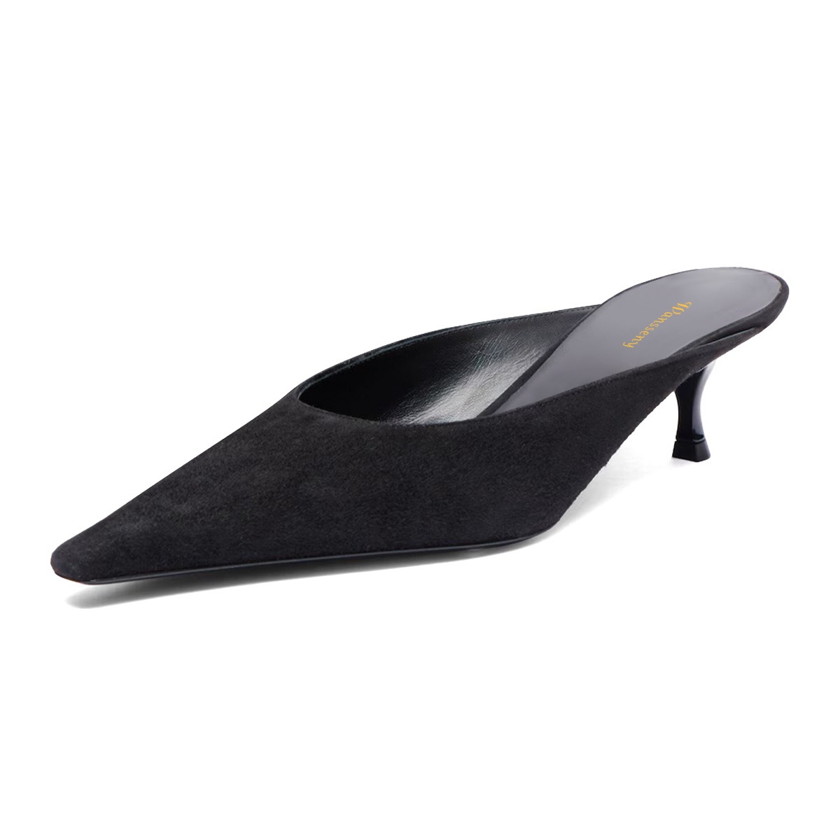 Kitten Heel Pointed Toe Simple Mules for Women in Black Nicepairs