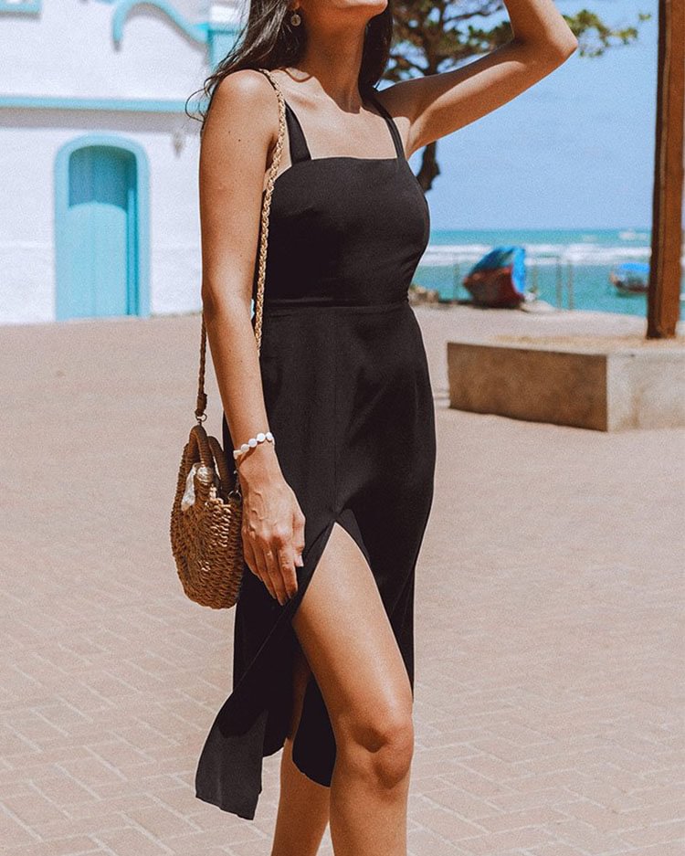 Amayah Black Shoulder Tie Maxi Dress