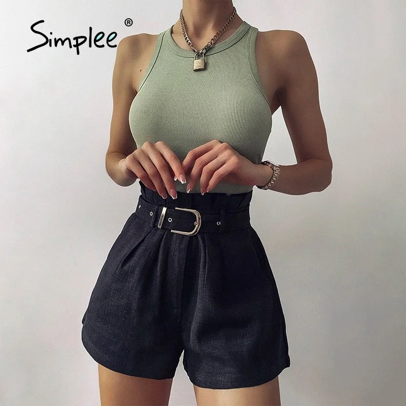 Simplee Highstreet summer o-neck solid cotton vest women Sexy basic ladies office tank top Fashion sleeveless club short tops