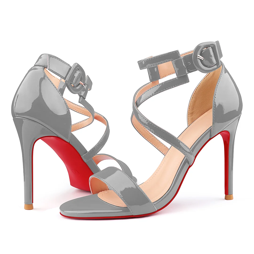 100mm Women's Red Bottom Open Toe Sandals Ankle Strap High Heel Summer Shoes-MERUMOTE