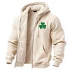 Men's Vintage Shamrock St. Patrick's Day Fleece Pocket Full Zip Long Sleeve Hoodie Jacket by Inlyline