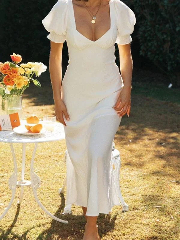 Puff sleeve v nevk dress