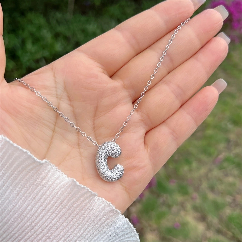 Copper 18K Gold Plated Hip-Hop Minimalist Classic Style Polishing Inlay Letter Zircon Pendant Necklace