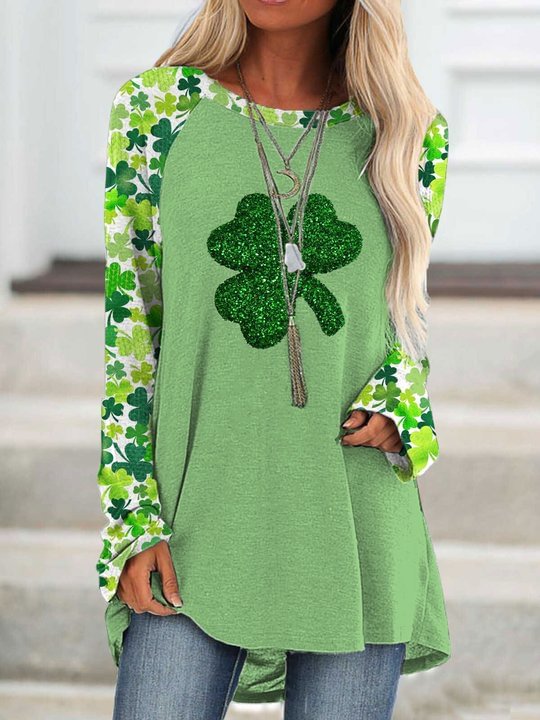Women's St. Patrick's Day Clover Crew Neck Casual T-shirt
