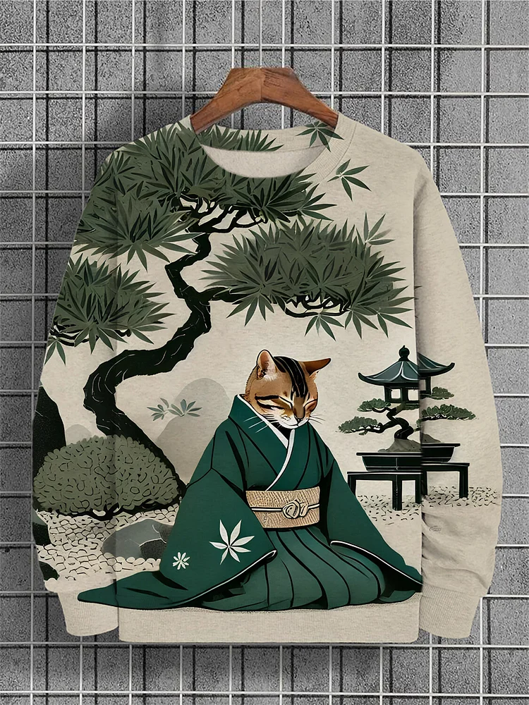 Men's Pine Tree Kimono Cat Japanese Art Print Casual Sweatshirt