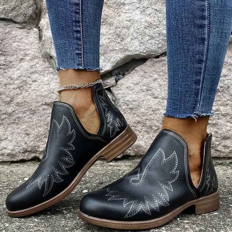 Women Ankle Boots Footwear Big Size Women's Autumn Short Boots Woman PU Leather Shoes Ladies Lace Low Heels Female Round Toe