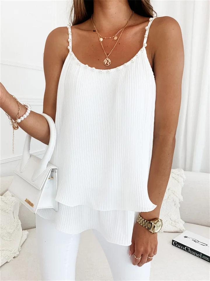 New Chiffon Pleated Pearl Camisole Top