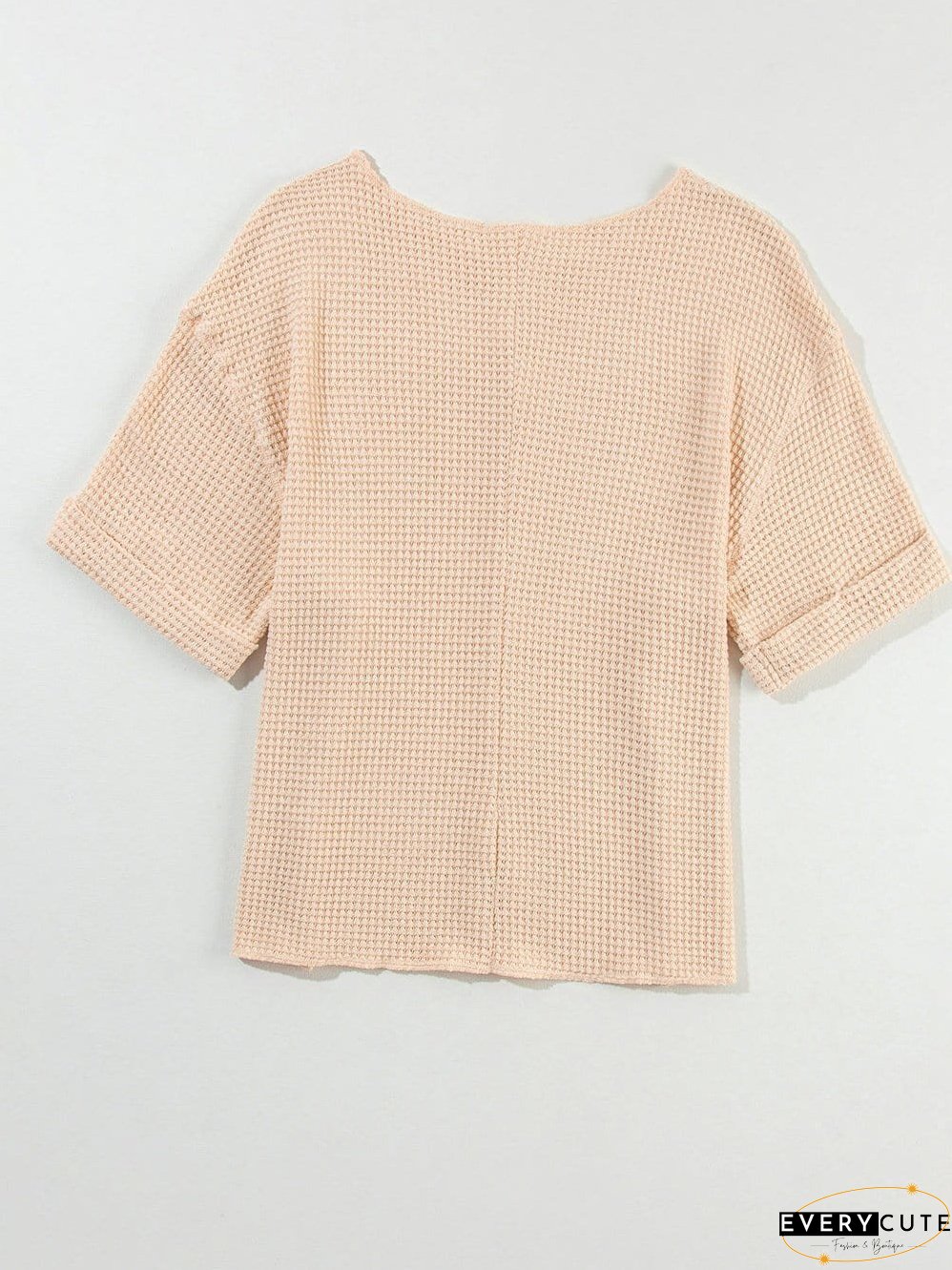 Parchment Waffle Knit V-Neck Casual Top with Split Neck