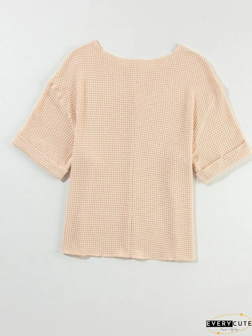 Parchment Waffle Knit V-Neck Casual Top with Split Neck