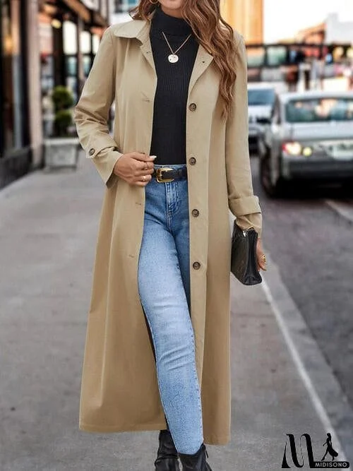 Collared Neck Button Front Trench Coat