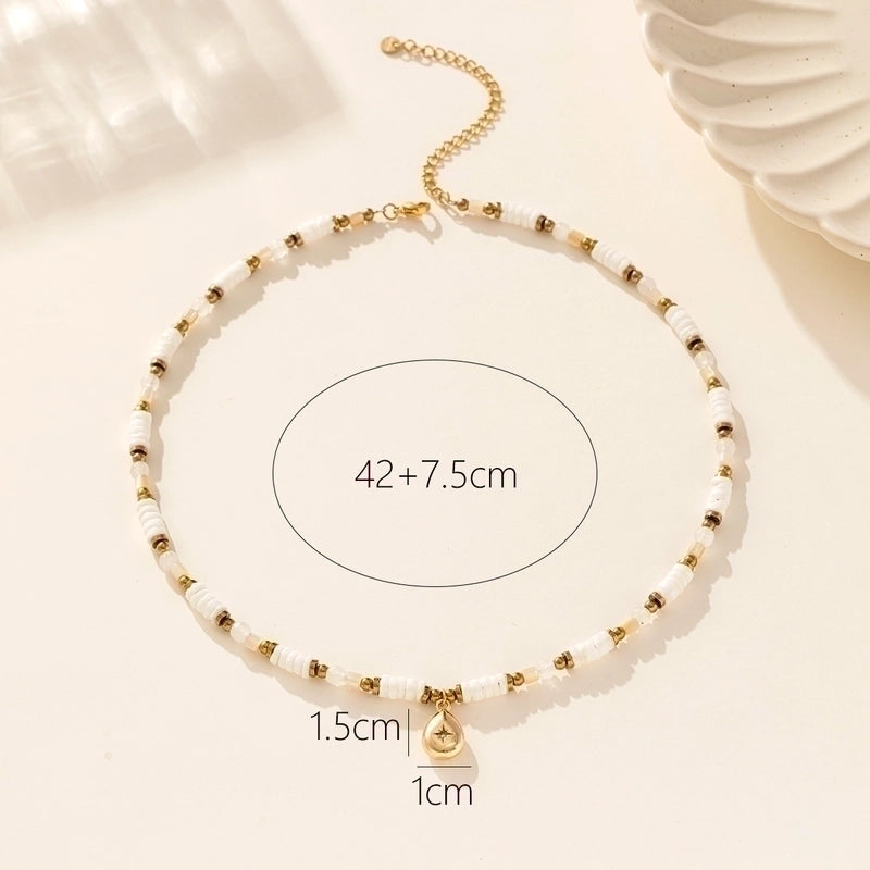 Ethnic Style Water Droplets Stainless Steel Beaded Alloy Plating Inlay Zircon 18k Gold Plated Pendant Necklace2