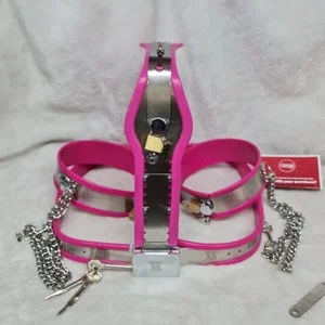 Pornhint Female Chastity Belt with thigh cuffs and chains WITH 2 PLUGS, mature