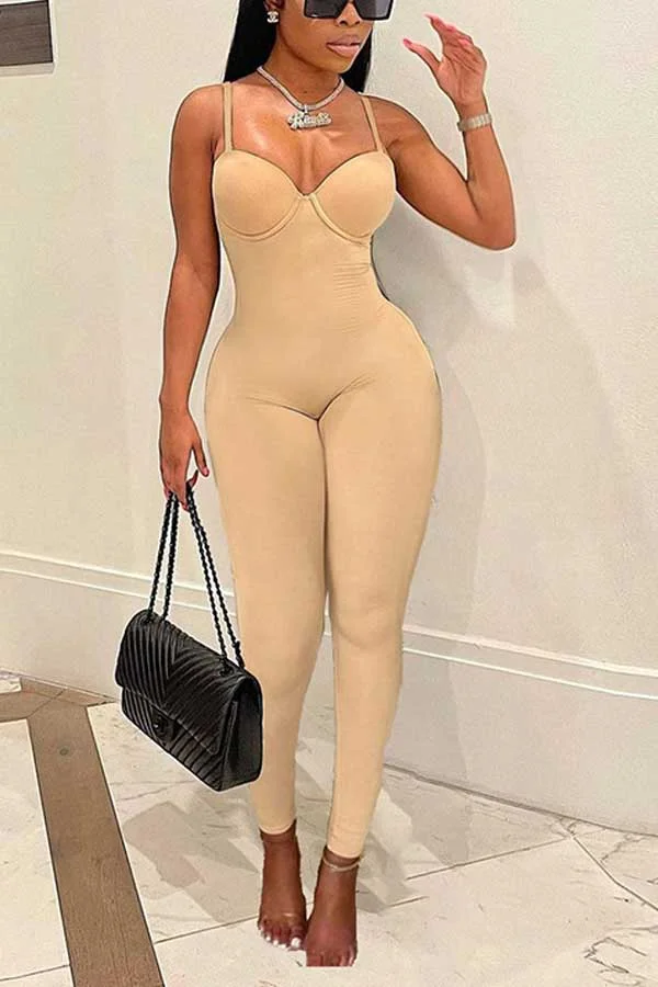 Sexy Solid Color Strap Bodycon Jumpsuits