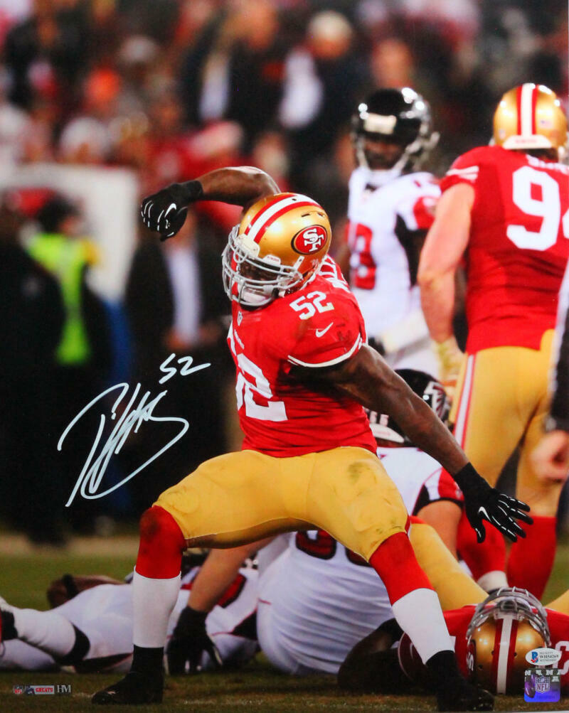 Patrick Willis Autographed SF 49ers Celebrating 16x20 HM Photo Poster painting- Beckett W *White