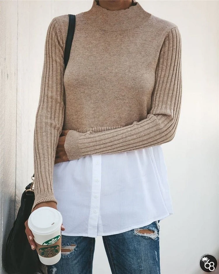 Sexy Splicing Long Sleeve Button Splicing Slim Sweater | 168DEAL