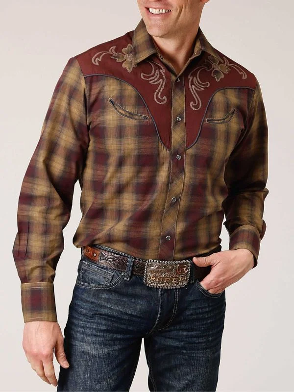 Roper Men's Black Caramel & Grey Plaid Western Snap Shirt