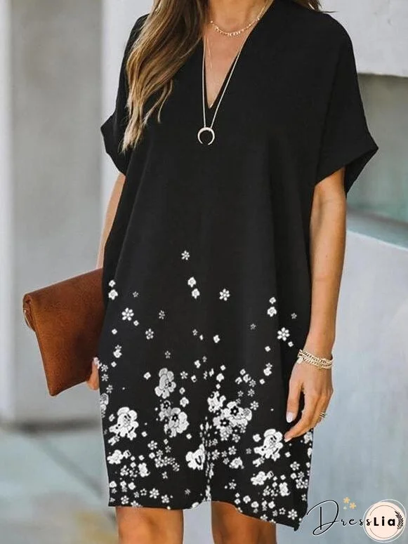 Floral Print Short Sleeve Casual Dress