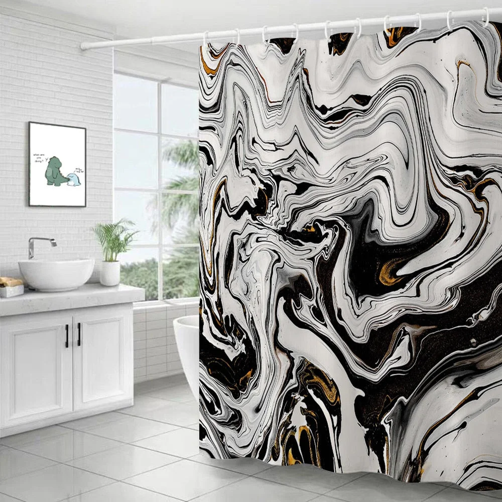 Polyester Abstract Marble Shower Curtain 3D Stripe Printing Colorful Bathroom Curtains Waterproof Fabric Bath Curtain Decor