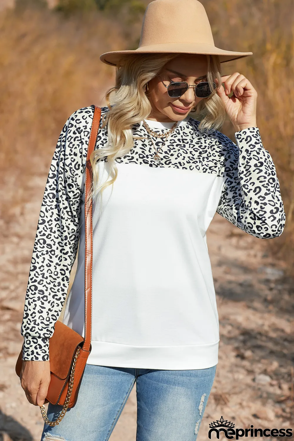 Leopard Stitching Long Sleeve Top