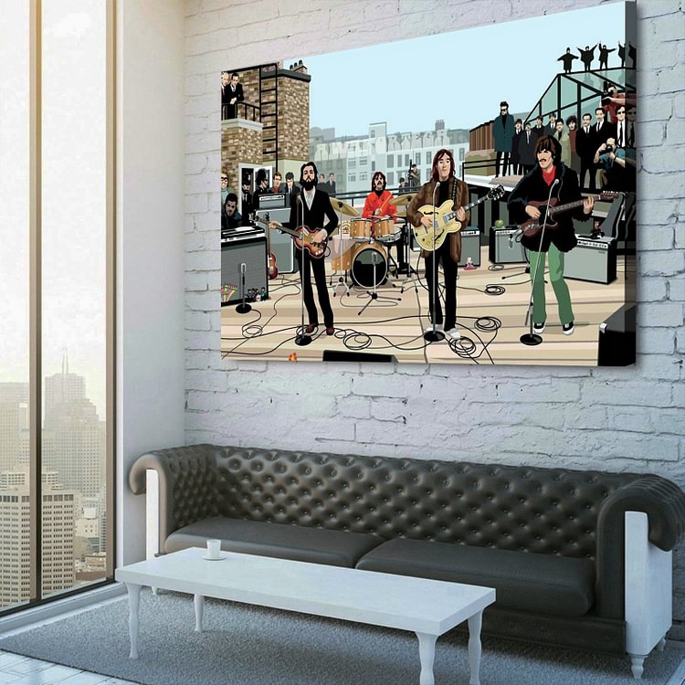 The Beatles' Live Show Rooftop Concert Comic Canvas Wall Art MusicWallArt