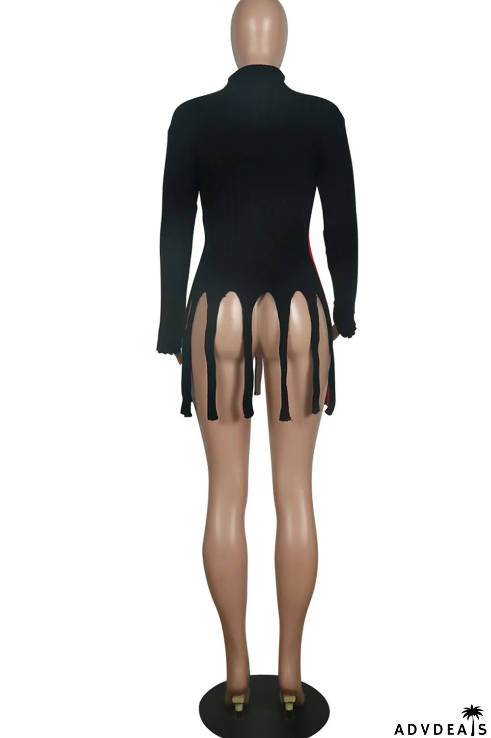 Colour Fashion Street Striped Tassel Split Joint O Neck Tops