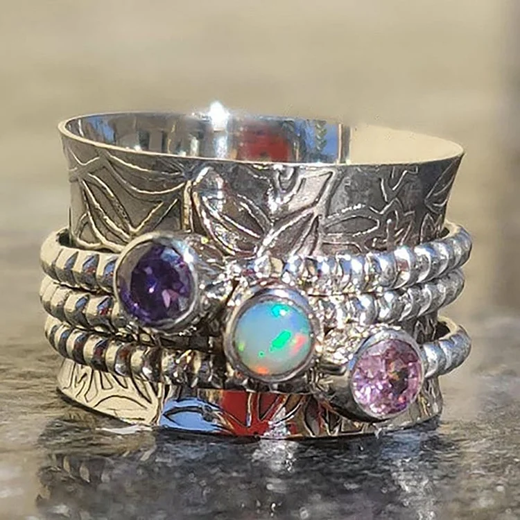 Sterling Silver Bohemian Gemstone Meditation Spinner Ring