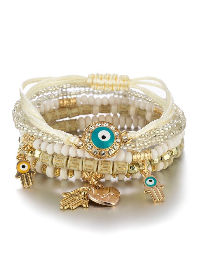 Women's Boho Hand Beaded Eye Rice Beads Multilayer Bracelet
