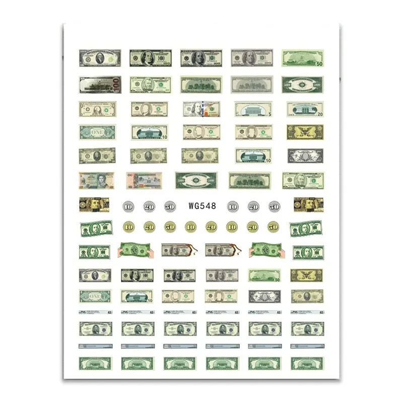 1pc Nails Sticker Money Dollar Wealthy Rich Style Nail Art Stickers Decals Manicure Decal Self Adhesive Acrylic Tips Decoration-Nail Inspo