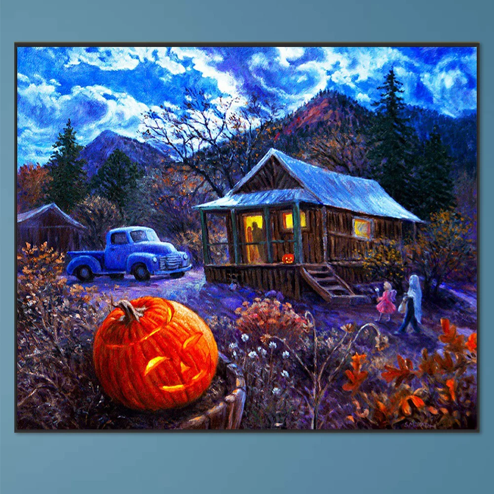5D DIY Full Round Drill Diamond Painting Outdoor Halloween Scene Kit Home Decor