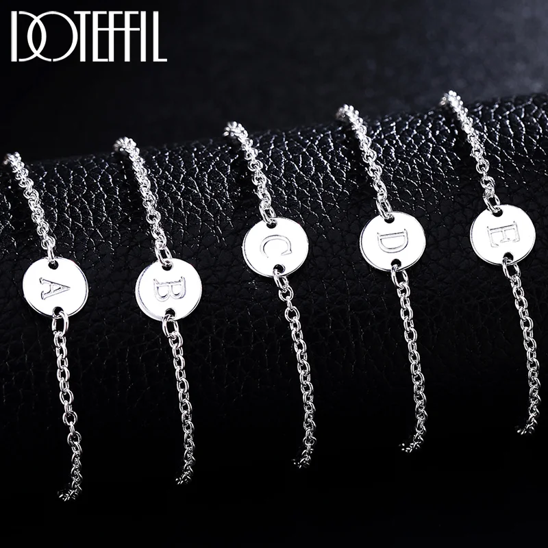 DOTEFFIL 925 Sterling Silver English Alphabet Tag Chain Bracelet For Women Jewelry