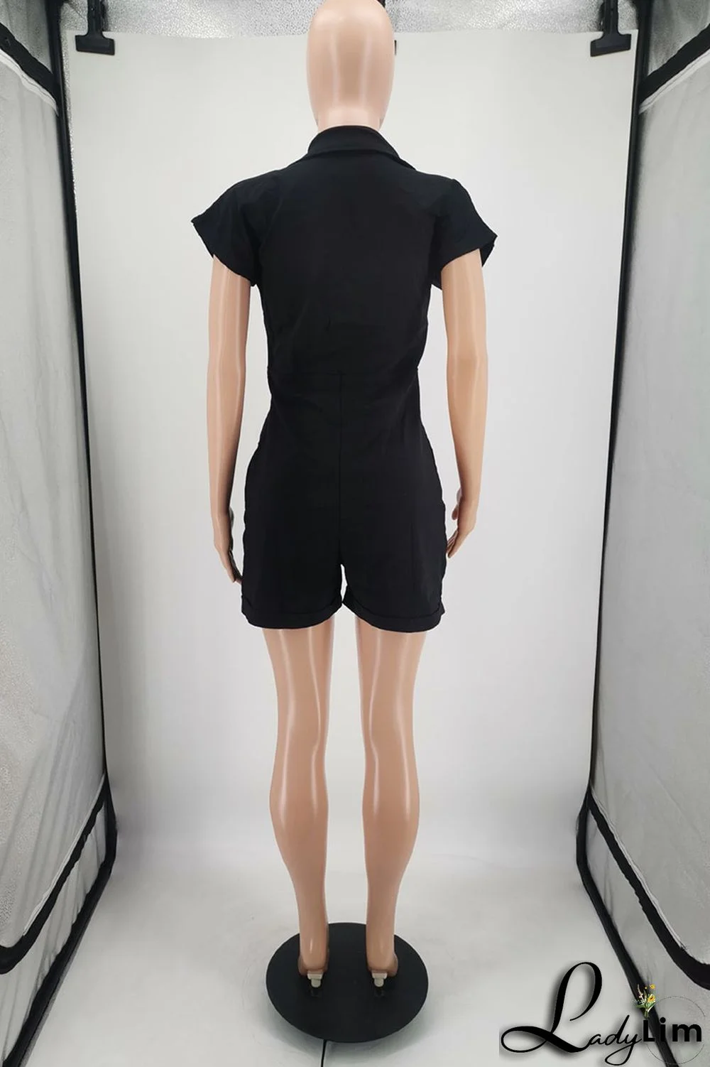 Pink Fashion Casual Solid Patchwork Turndown Collar Regular Romper