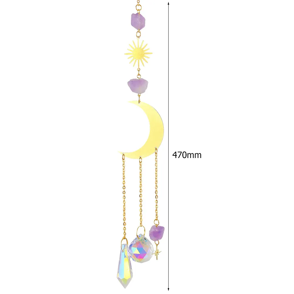 Crystal Wind Chime Star Moon Prism Hanging Pendant Home Garden Decor (F)