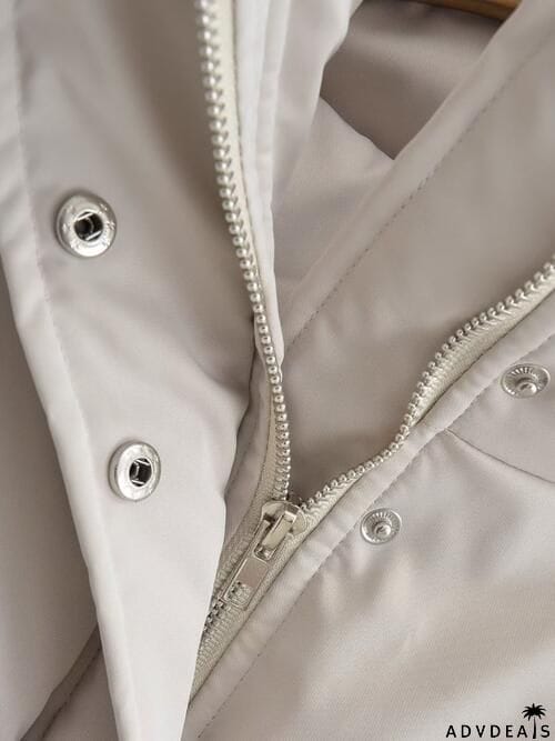 Snap and Zip Closure Drawstring Cropped Winter Coat