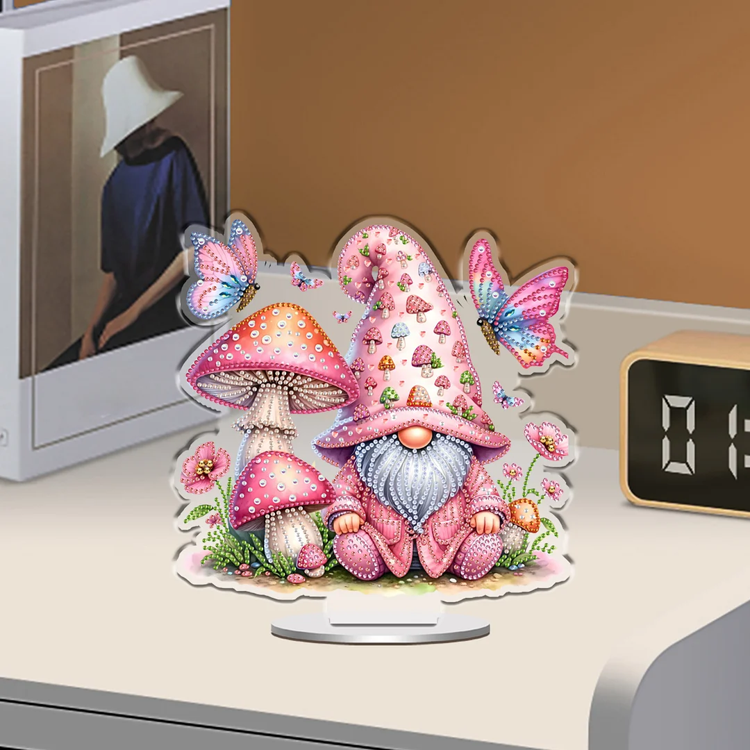 Mushroom Gnome DIY 2D Flat Print Acrylic Desktop Diamond Art Kits 24x22cm