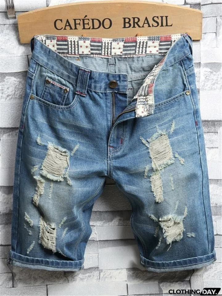 Men's Retro Style Ripped Patchwork Denim Shorts