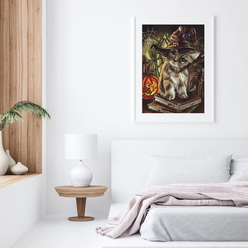 Full Embroidery 14CT DIY Halloween Cats Counted Cross Stitch Kit Art Craft