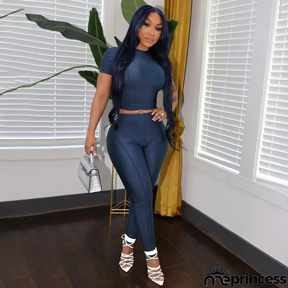 Women Summer Short Sleeve T-Shirt And Trousers Casual Two-Piece Set